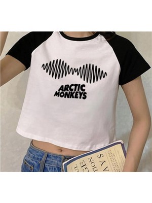 Gossip Team  Arctic Monkeys Album Baskılı Reglan Kol Beyaz Crop