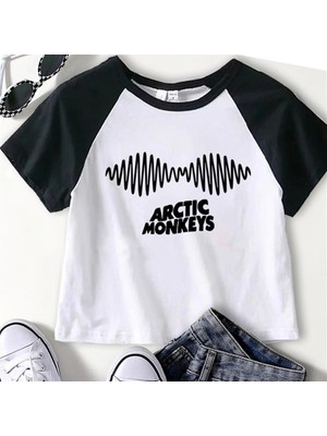 Gossip Team  Arctic Monkeys Album Baskılı Reglan Kol Beyaz Crop