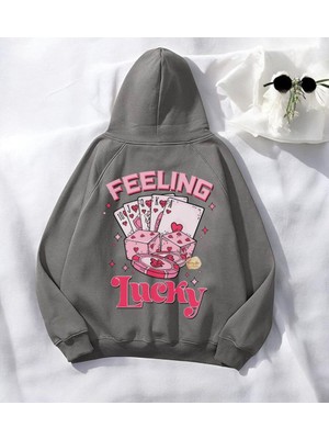 Gossip Team  Pink Cart Antrasit Baskılı Kapşonlu Sweatshirt