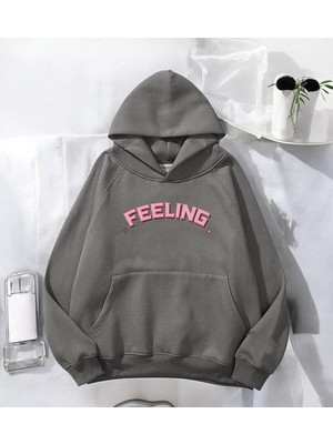 Gossip Team  Pink Cart Antrasit Baskılı Kapşonlu Sweatshirt