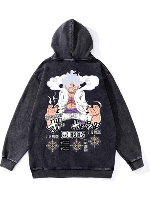 Gossip Team  Yıkamalı Kumaş Anime One Piece Gear Five Kapüşonlu Hoodie Sweatshirt