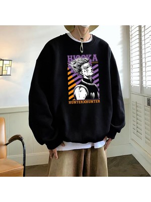 Gossip Team  Anime Hunter x Hunter Hisoka Baskılı Siyah Unisex Oversize Bisiklet Yaka Sweatshirt