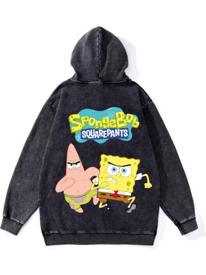 Gossip Team  Yıkamalı Sponge Bob Vintage Kapüşonlu Sweatshirt