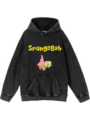 Gossip Team  Yıkamalı Sponge Bob Vintage Kapüşonlu Sweatshirt