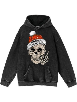 Gossip Team   New Year Yıkamalı Skull Vintage Kapüşonlu Sweatshirt