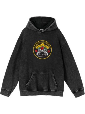 Gossip Team   Yıkamalı Kumaş Rock Serisi Guns'n Roses Kapüşonlu Hoodie Sweatshirt