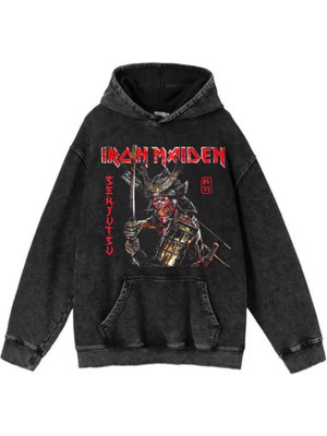 Gossip Team  Yıkamalı Kumaş Rock Serisi Iron Maiden Kapüşonlu Hoodie Sweatshirt