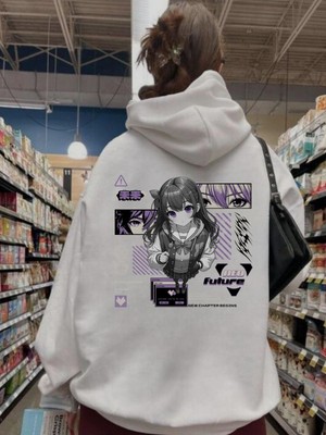 Gossip Team  Harajuku Anime Girl Baskılı Beyaz Kapşonlu Sweatshirt