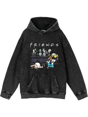 Gossip Team  Friends Baskılı Yıkamalı Vintage Unisex Oversize Kapüşonlu Sweatshirt