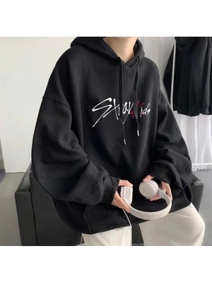 Gossip Team  Stray Kids Siyah Kapüşonlu Oversize Sweatshirt Hoodie