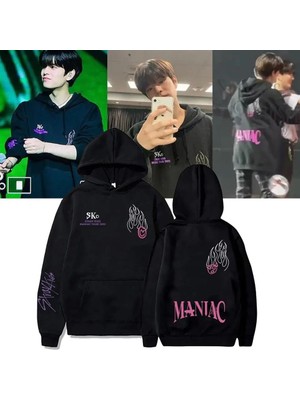 Gossip Team  Stray Kids Maniac Ön-Arka ve Kol Baskılı Siyah Unisex Oversize Kapüşonlu Sweatshirt