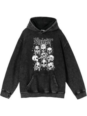 Gossip Team  Yıkamalı Kumaş Rock Serisi Slipknot Kapüşonlu Hoodie Sweatshirt