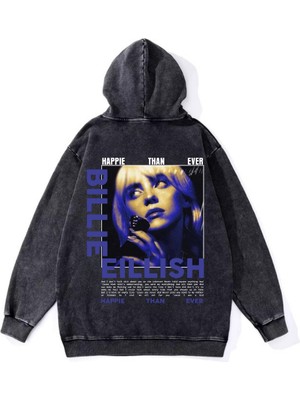 Gossip Team  Yıkamalı Billie Eilish Vintage Kapüşonlu Sweatshirt