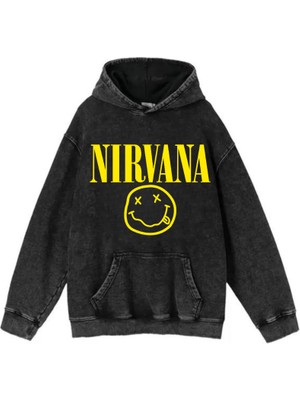 Gossip Team  Yıkamalı Kumaş Rock Serisi Nirvana Kapüşonlu Hoodie Sweatshirt