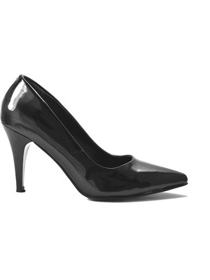 Onlo Ayakkabı Rugan Siyah & Bej Yüksek Topuk Kadın Stiletto Ayakkabı