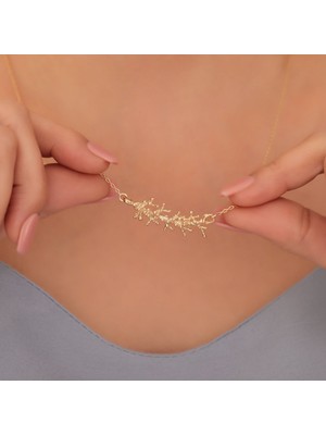 Nox Jewelry 14 Ayar Altın Mikron Kaplama Mercan Dalı Gümüş Kolye – Zarif Deniz Temalı Tasarım - CN00414