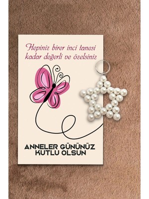Emtory Home 10 Adet Anneler Günü Inci Yıldız Anahtarlık - Anneler Günü Hediyesi - Kelebek Kartlı Jelatinli