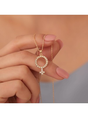 Nox Jewelry 925 Ayar Altın Mikron Kaplama Taşlı Venüs  Gümüş Kolye - CNS00590