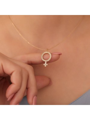 Nox Jewelry 925 Ayar Altın Mikron Kaplama Taşlı Venüs  Gümüş Kolye - CNS00590