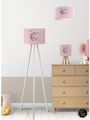 Woodhub Pembe Ay'da Oturan Kız Çocuk Odası Avize-Abajur-Lambader 3'lü Takım TLAL-280