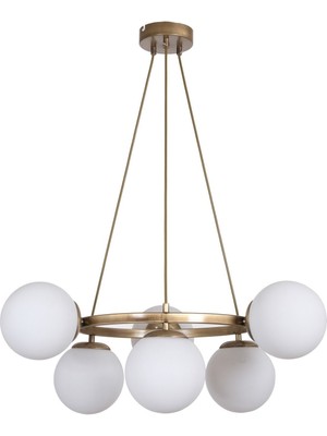 Woodhub Dünya Modern Tasarım Mutfak - Salon - Yatak Odası - Tavan Eskitme Gold Renk Beyaz Camlı 6 Lı Avize