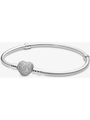 Pandora Pavé Kalp Klipsli Bileklik 590727CZ-22 cm