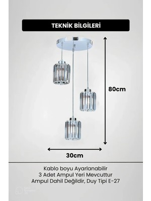 Woodhub Lü x  3 Lü Krom Sarkıt Kristal Avize