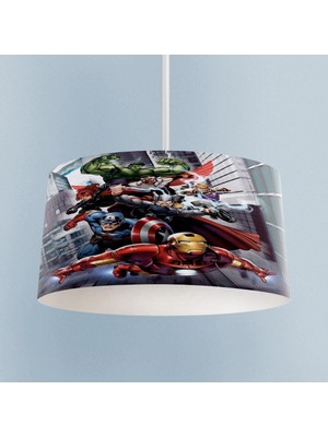 Woodhub Marvel Süper Kahramanlar Desenli Çocuk Odası Sarkıt Avize TLAV-302