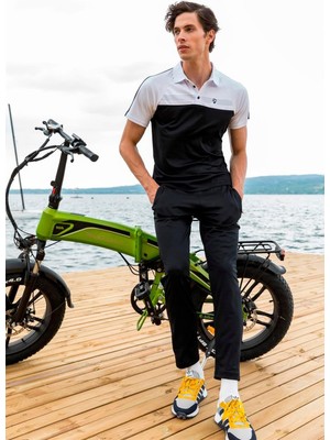 Erkek Kombin Lacivert Merserize Kumaş Polo Yaka Omuz Çizgili Kısa Kollu T-Shirt, Lacivert Eşofman Alt Üst Takım - 151