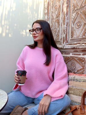 Pembe Oversize Peluş Kazak