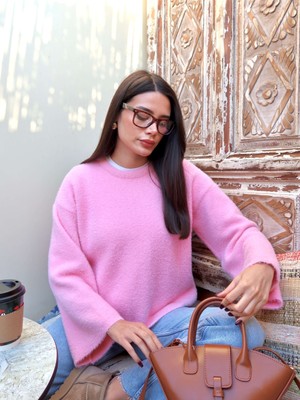 Pembe Oversize Peluş Kazak