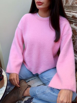 Pembe Oversize Peluş Kazak