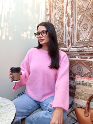 Pembe Oversize Peluş Kazak