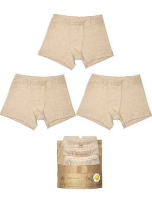 Organickid Natürel Cotton Erkek Çocuk Ekru Iç Çamaşır Boxer Set 3lü