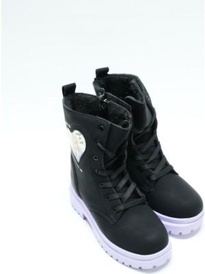 Twingo Kalpli Kız Resimli Yüksek Boğaz Kız Çocuk Bot, Siyah (Ladik)