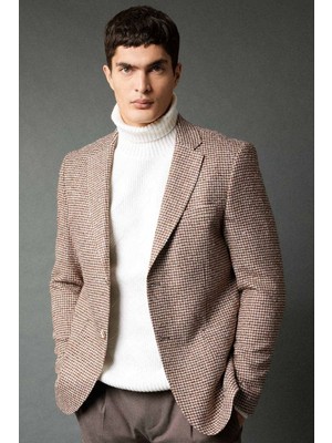 DeFacto Modern Fit Ceket Yaka Desenli Düğmeli Astarlı Blazer Ceket B0070AX23WN