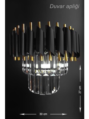 Palmira Kristal Taşlı Lüks Aplik - (Siyah-Gold)