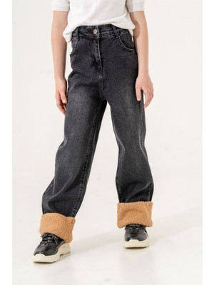 Kız Çocuk Paçası Peluşlu Kot Pantolon G2155