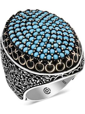 Gumush Gümüş Turkuaz Zirkon Taşlı Oval Erkek Yüzük