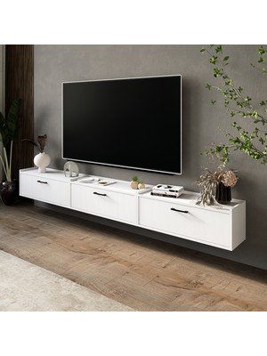 Lifedeco Tv Sehpa Ünitesi Beyaz Kapaklı Duvara Monte LD-1001-M1M1M1FB90