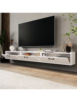 Lifedeco Tv Sehpa Ünitesi Beyaz Kapaklı Duvara Monte LD-1001-M1M1M1FB90