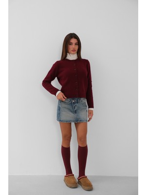 Oversize Basic Bordo Hırka