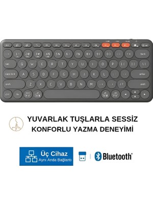 HP K231 Çift Modlu Kablosuz 2.4ghz & Bluetooth V5.0 Şarj Edilebilir US Layout English Sessiz Q Klavye Gri (Ramwhite Türkiye Garantili)