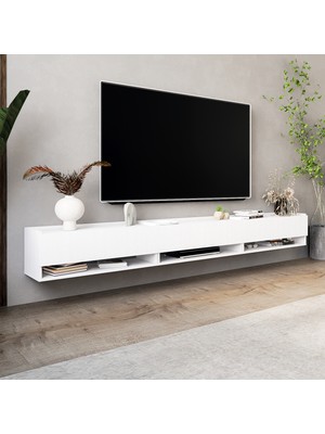 Lifedeco Tv Sehpa Ünitesi Beyaz Kapaklı Duvara Monte LD-1003-M3M3M3FB90