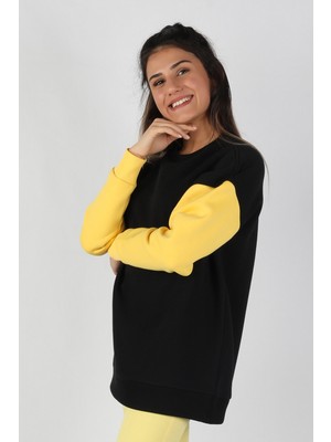 Balins Kadın Kolları Renkli Sweatshirt Siyah