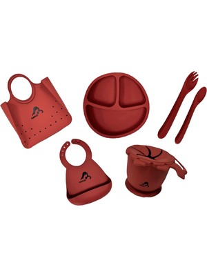 Momia Bebek Dökülmeyen Silikon Bebek Mama Tabağı Atıştırmalık Kabı Mama Önlüğü Çatal Kaşık Çanta Seti 19