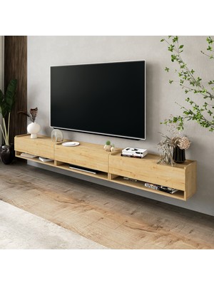 Lifedeco Tv Sehpa Ünitesi Safir Meşe Kapaklı Duvara Monte LD-1003-M3M3M3FS90