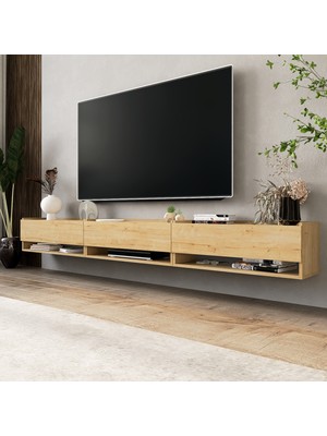 Lifedeco Tv Sehpa Ünitesi Safir Meşe Kapaklı Duvara Monte LD-1003-M3M3M3FS90