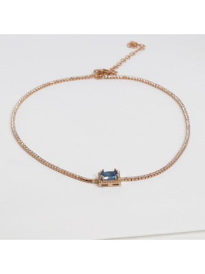 Necati Gün Aquamarin Taşlı Rose Gold Kaplama Choker Gümüş Kolye