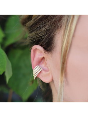 Necati Gün Ear Cuff Zirkon Taşlı Gold Kaplama Gümüş Kıkırdak Küpe